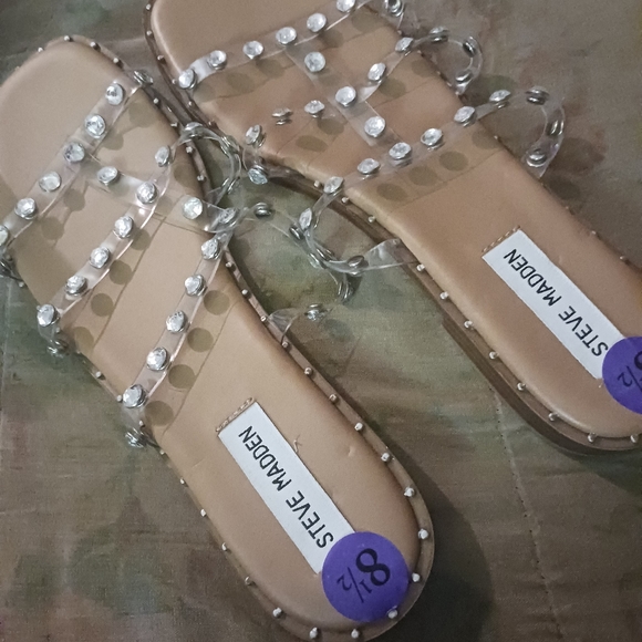 steve Madison Women Shoes sandals Clear Slide Studded Wedge Size 8.5  & 1 inch H - Picture 8 of 10